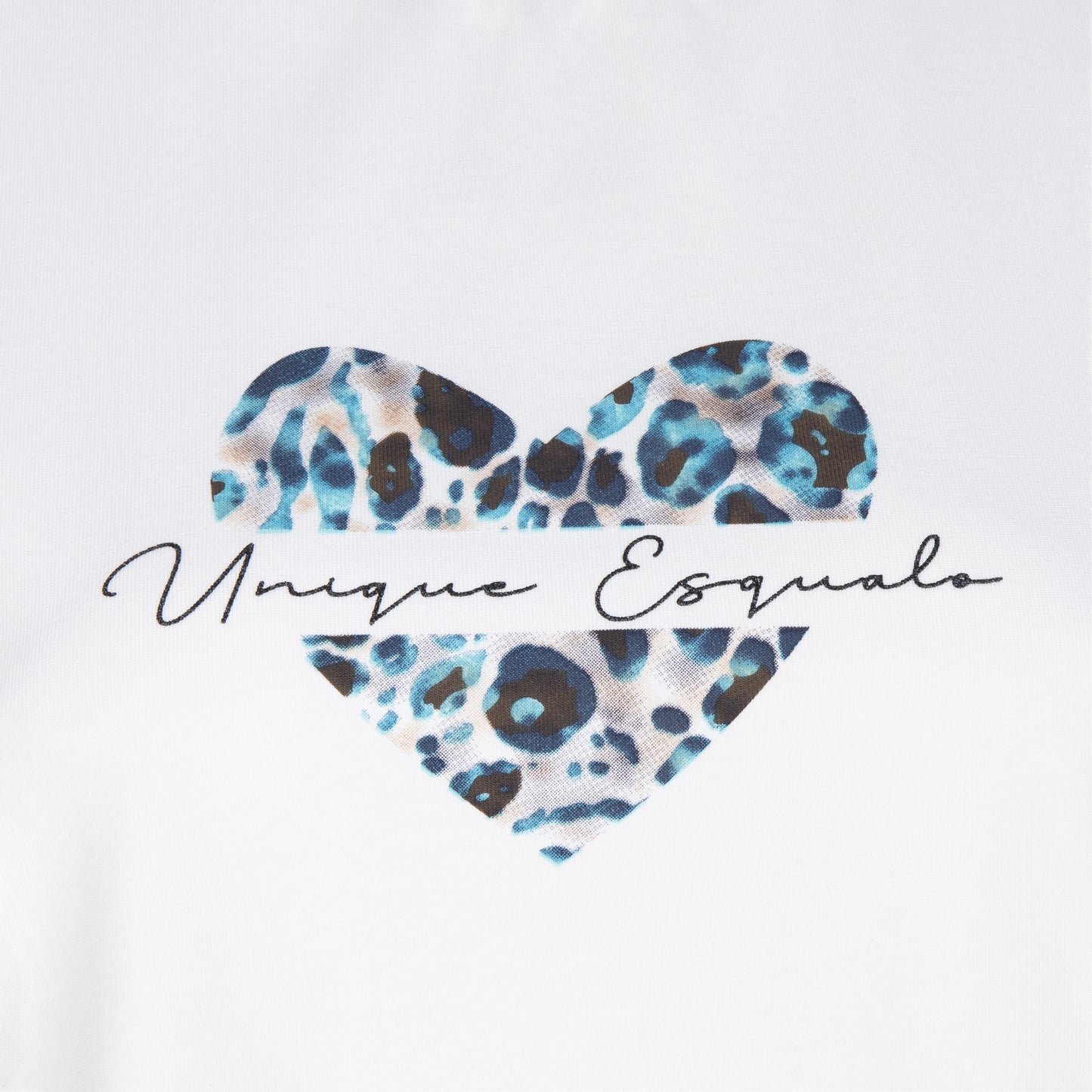ESQUALO Teal & Khaki Leopard Heart Graphic Tee