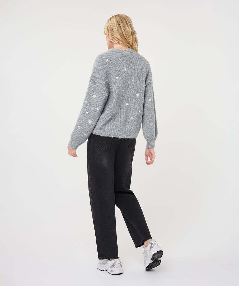 ESQUALO BILLIE Grey Heart Knit Pullover Sweater