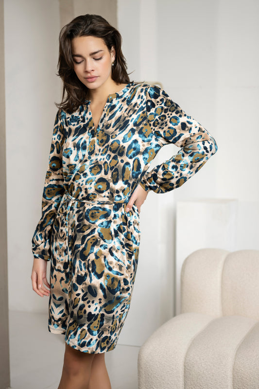 ESQUALO Leopard Animal Roots Longsleeve Dress