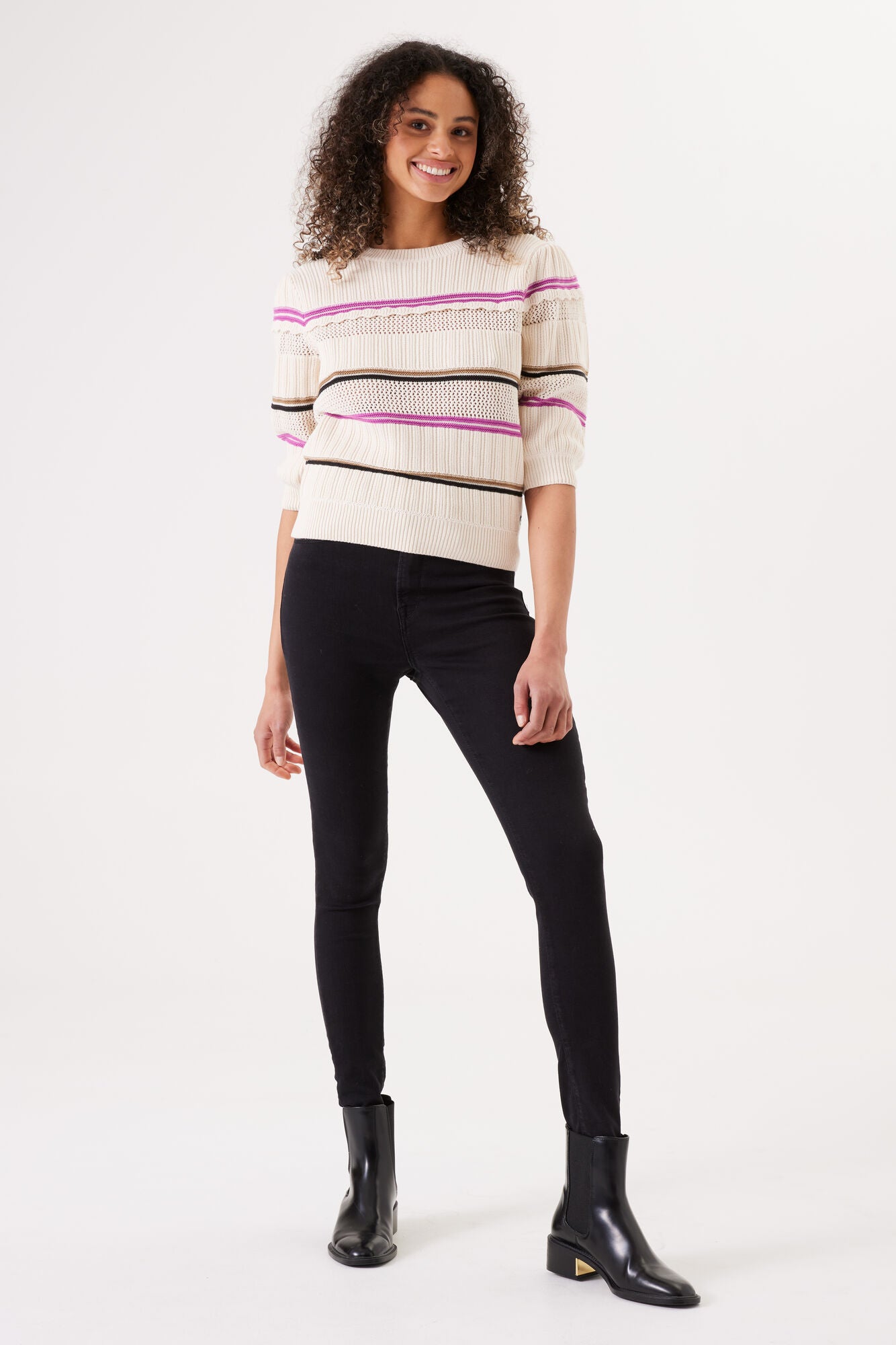 GARCIA Cream Multicolor Striped Knit Top