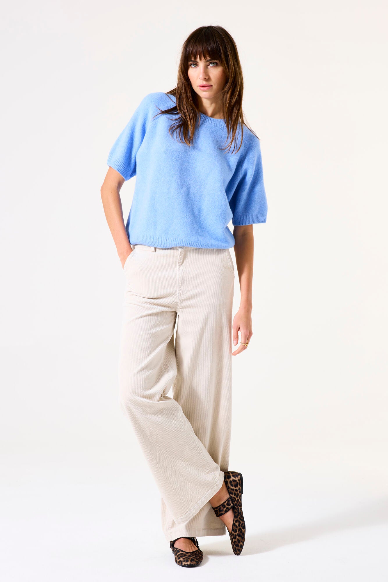 GARCIA KRYSTAL Blue Short Sleeve Pullover Knit