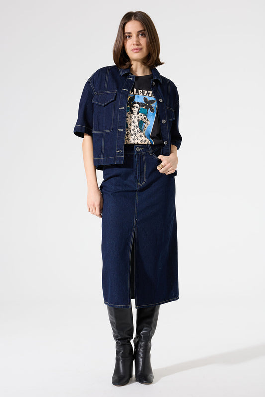 GARCIA CELINE Dark Denim Blue Midi Skirt