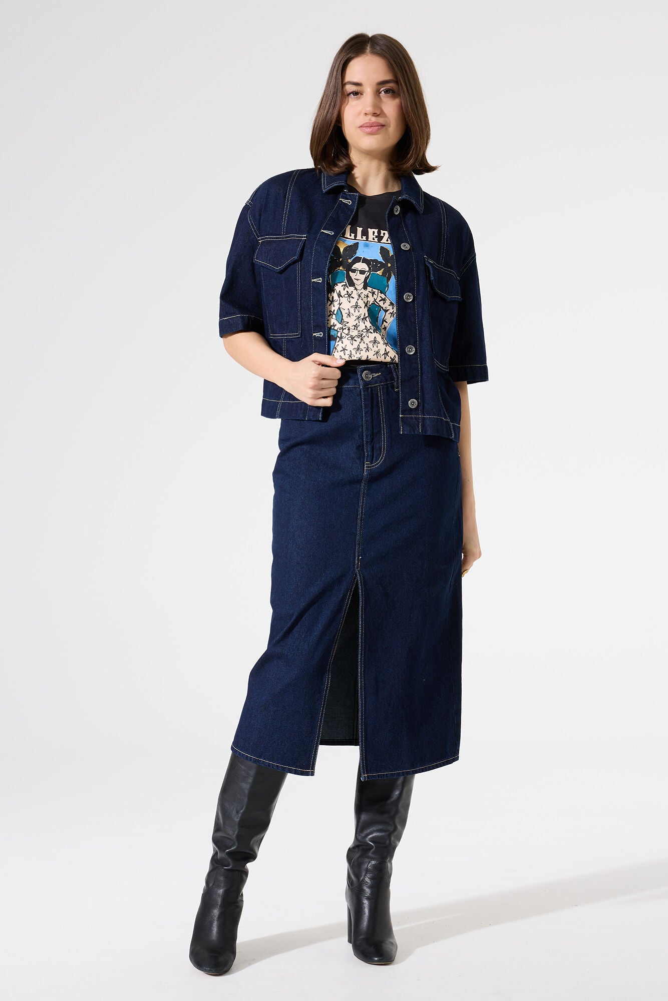 GARCIA CELINE Dark Denim Blue Midi Skirt