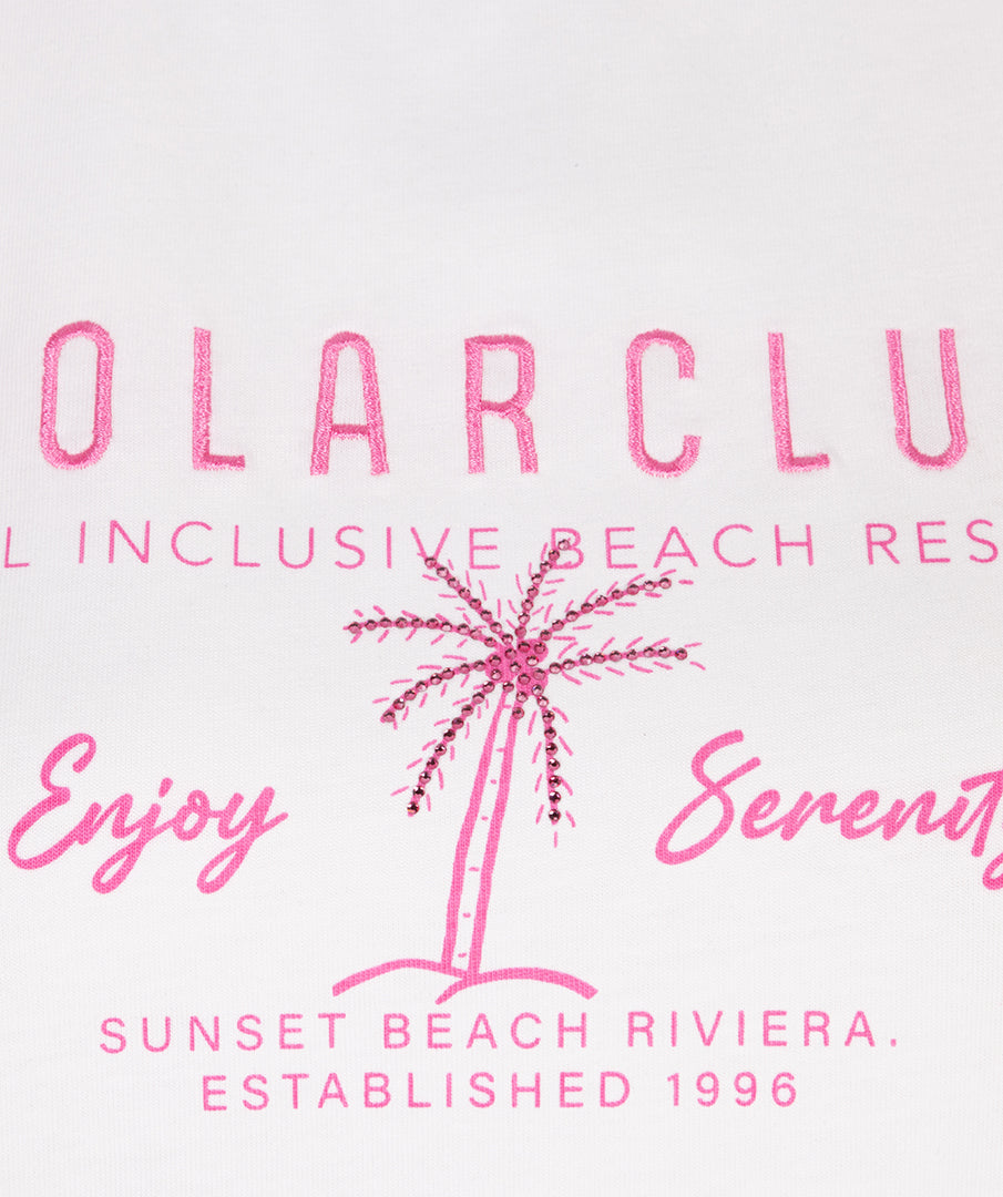 ESQUALO Solar Club White & Pink Graphic T Shirt