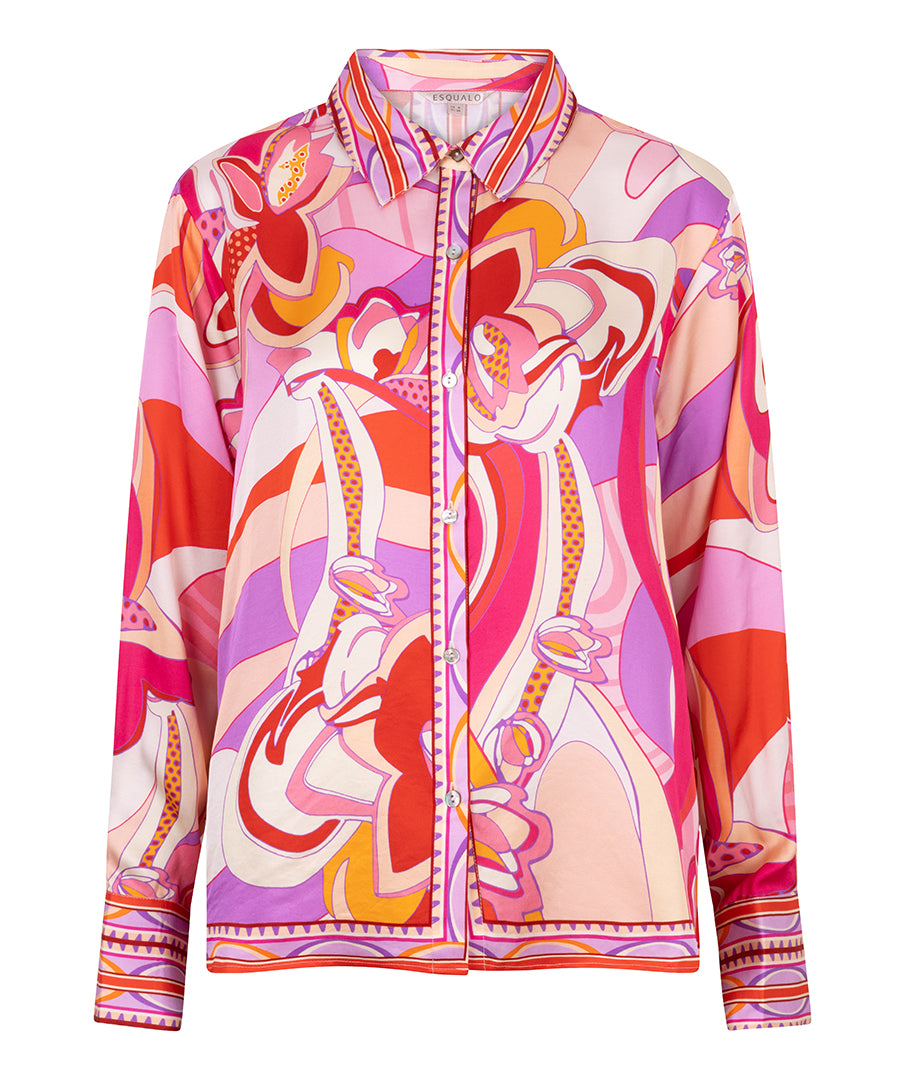 ESQUALO Solara Colorful Print Satin Blouse