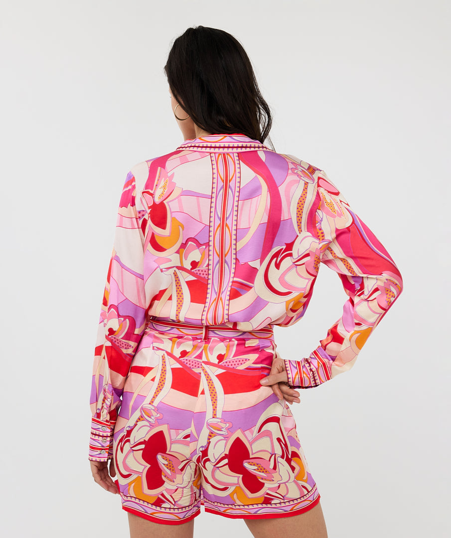 ESQUALO Solara Colorful Print Satin Skort