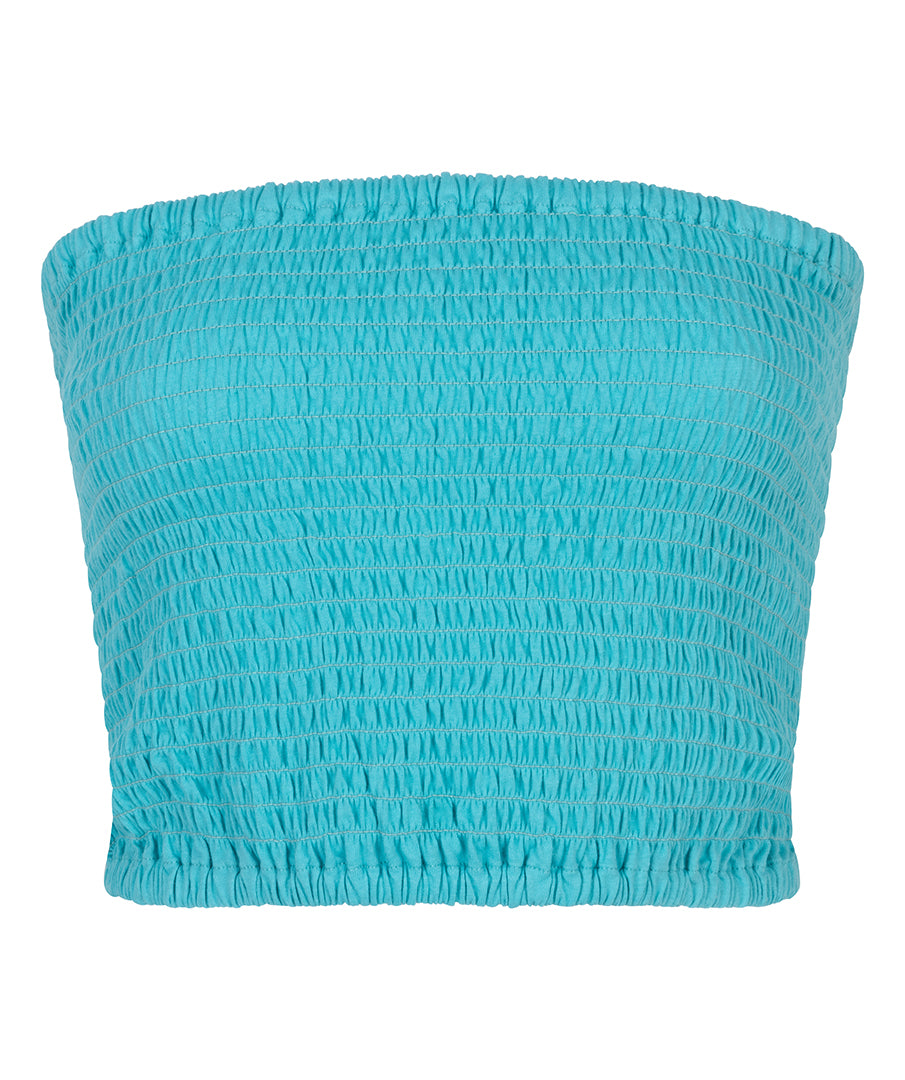 ESQUALO Aqua Smocked Bandeau Top