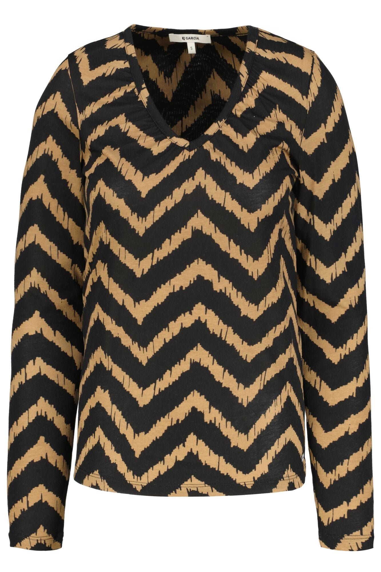 GARCIA Golden Brown & Black Chevron Top