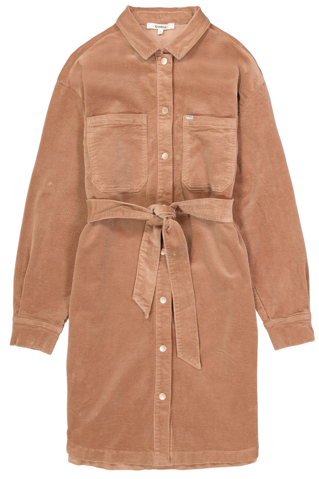 GARCIA TEDDY Tan Corduroy Belted Button Dress