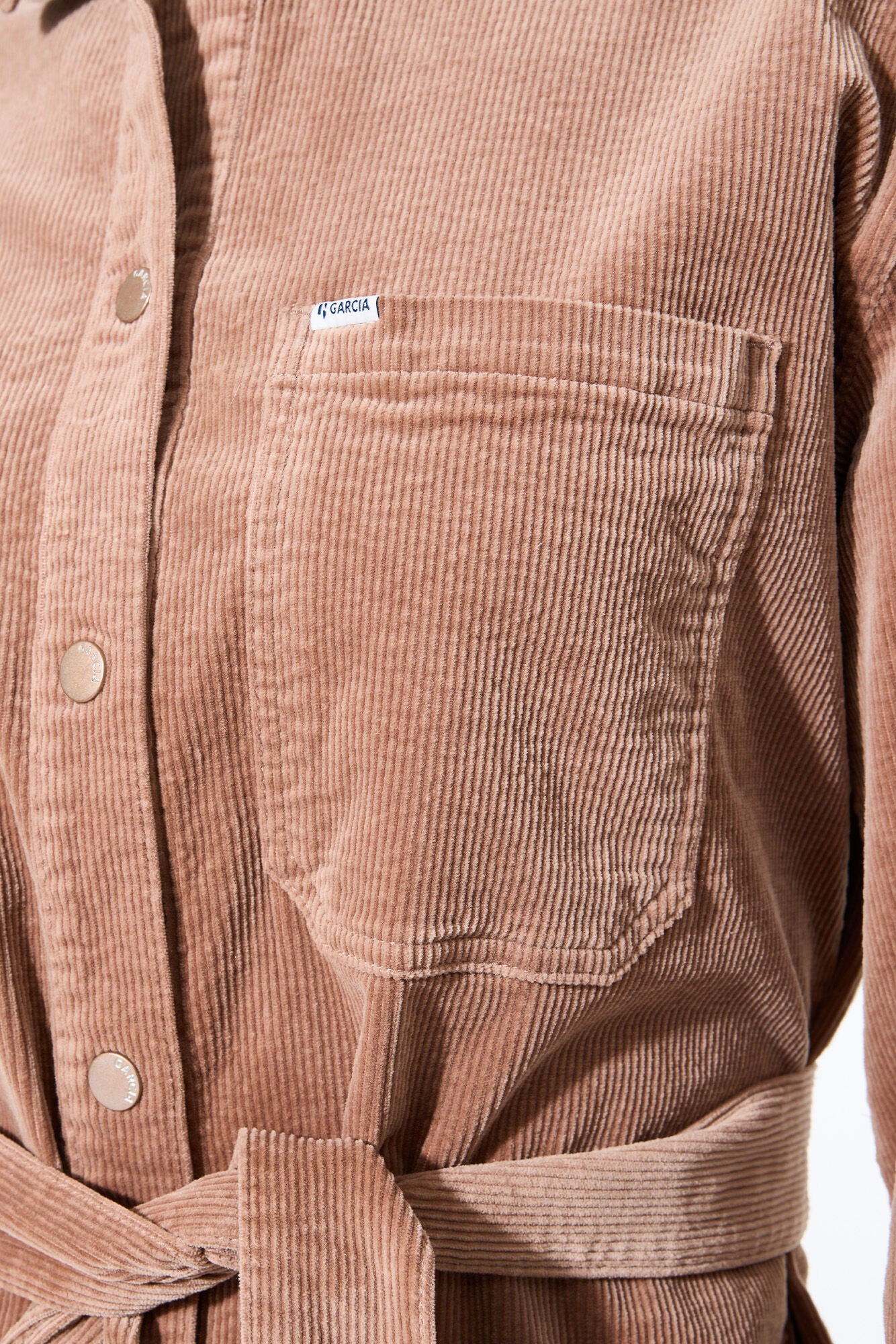 GARCIA TEDDY Tan Corduroy Belted Button Dress