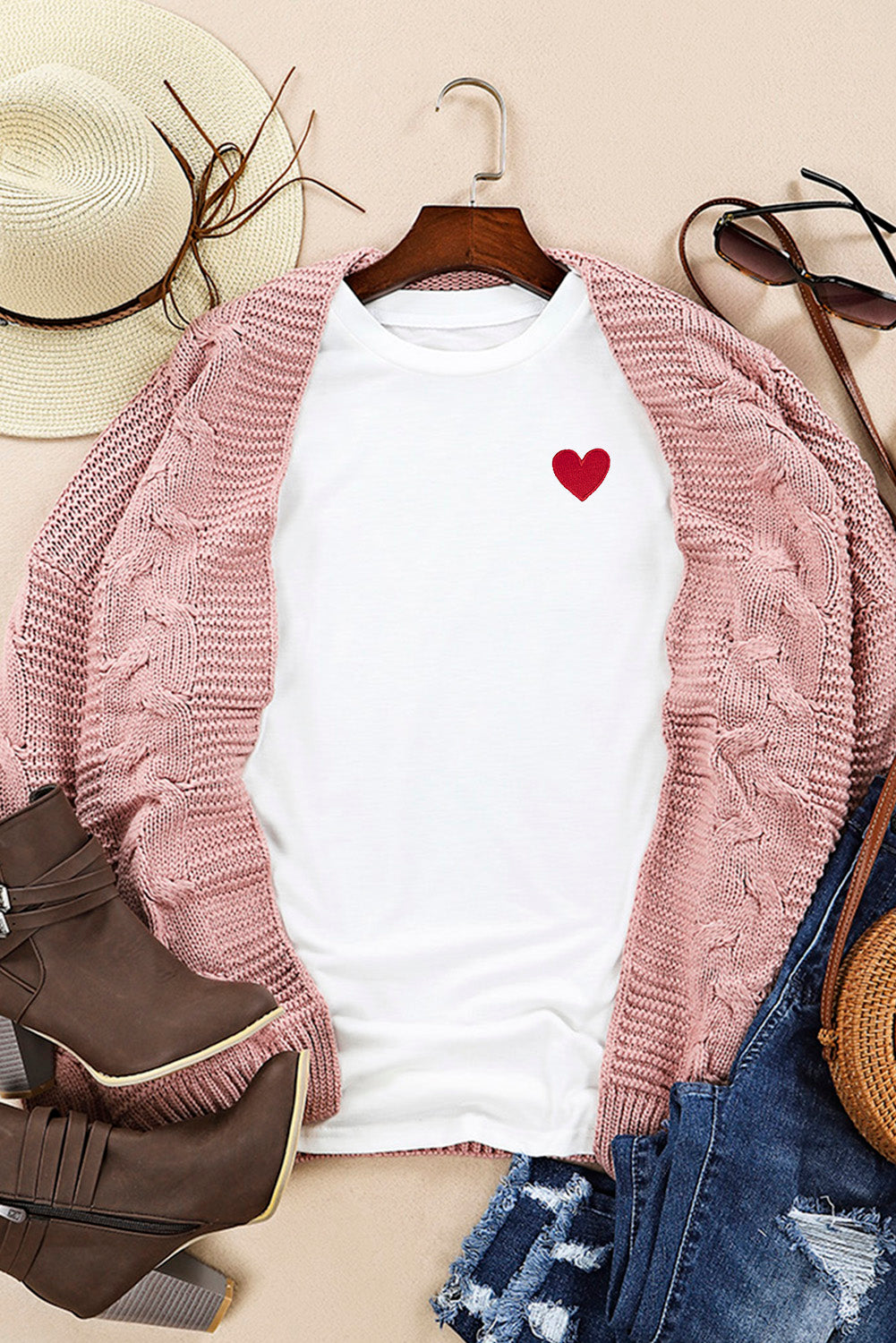 KASSY White T Shirt Red Embroidered Heart
