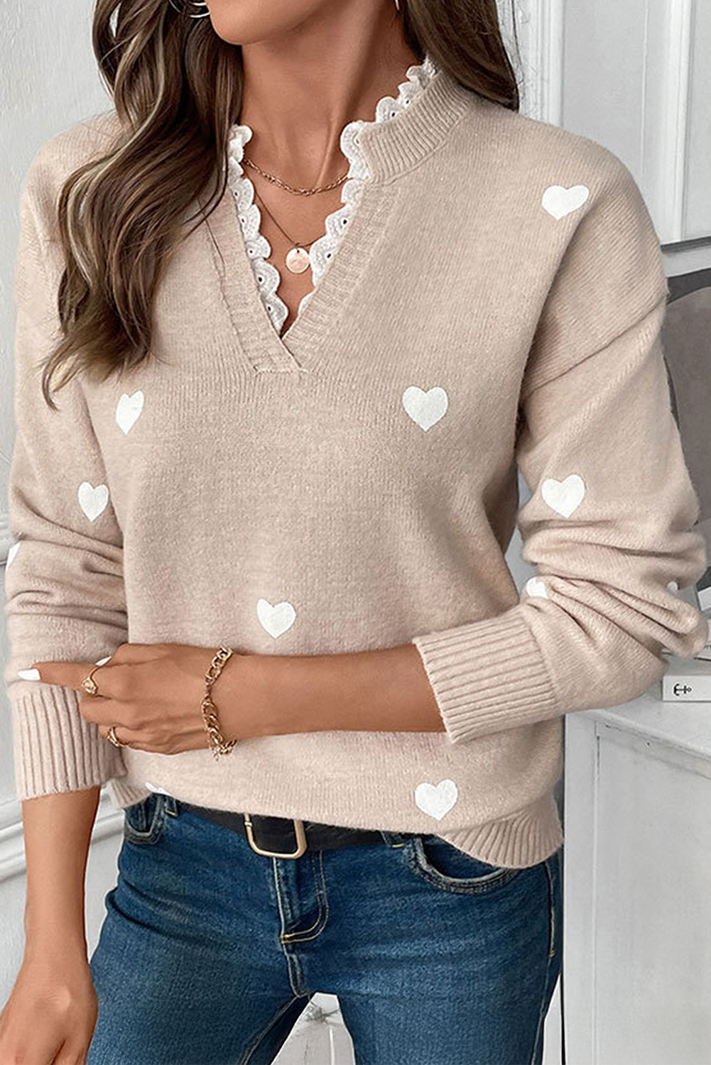 MILLIE OATMEAL HEART PULLLOVER SWEATER KNIT