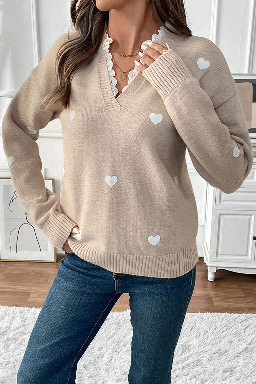 MILLIE OATMEAL HEART PULLLOVER SWEATER KNIT