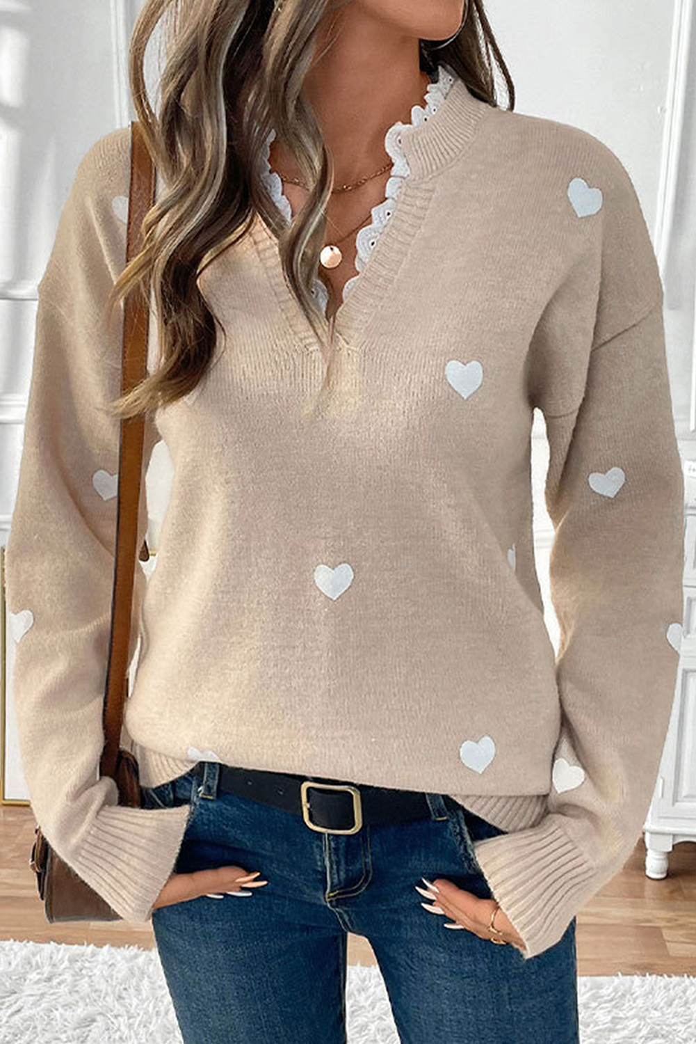 MILLIE OATMEAL HEART PULLLOVER SWEATER KNIT