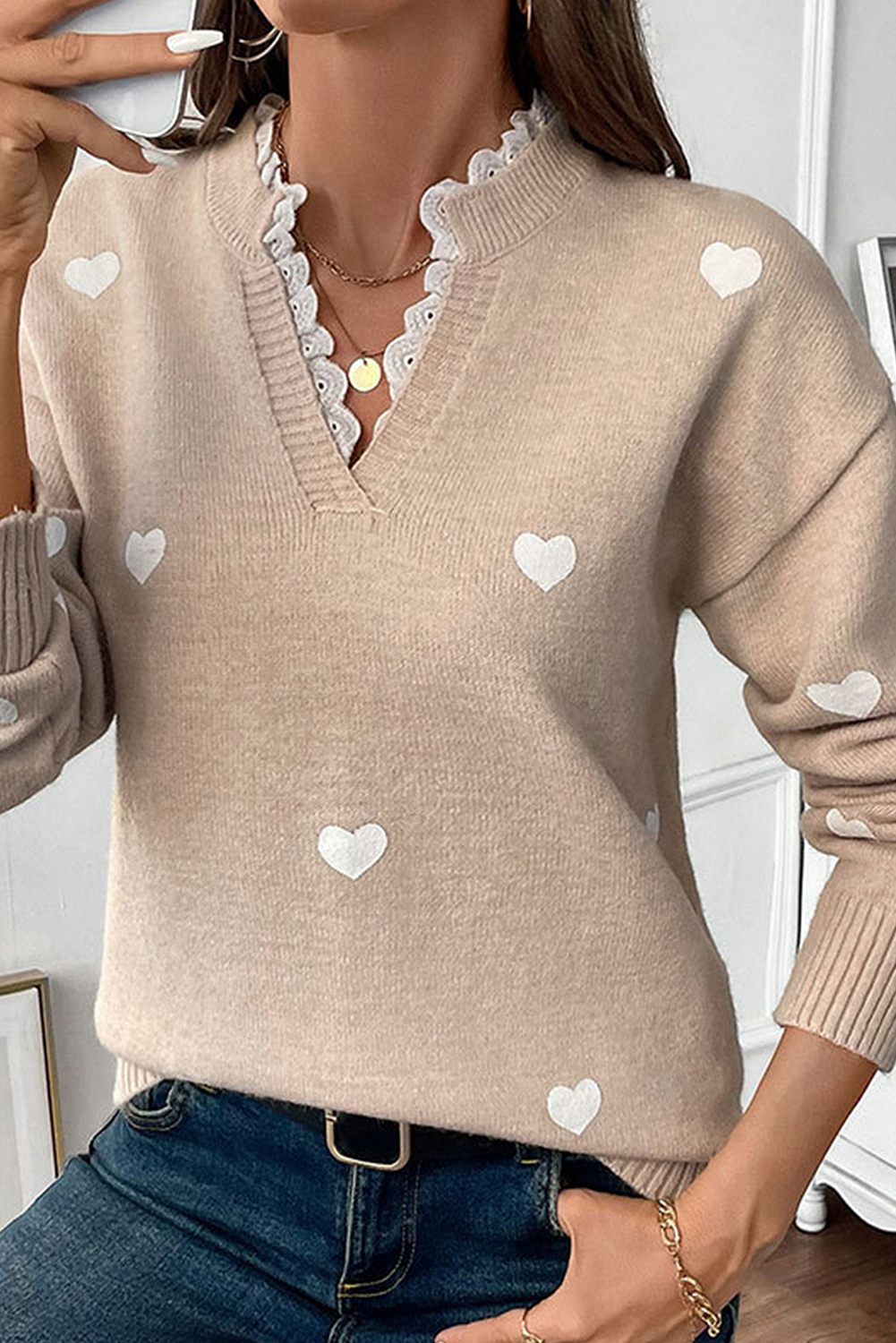 MILLIE OATMEAL HEART PULLLOVER SWEATER KNIT