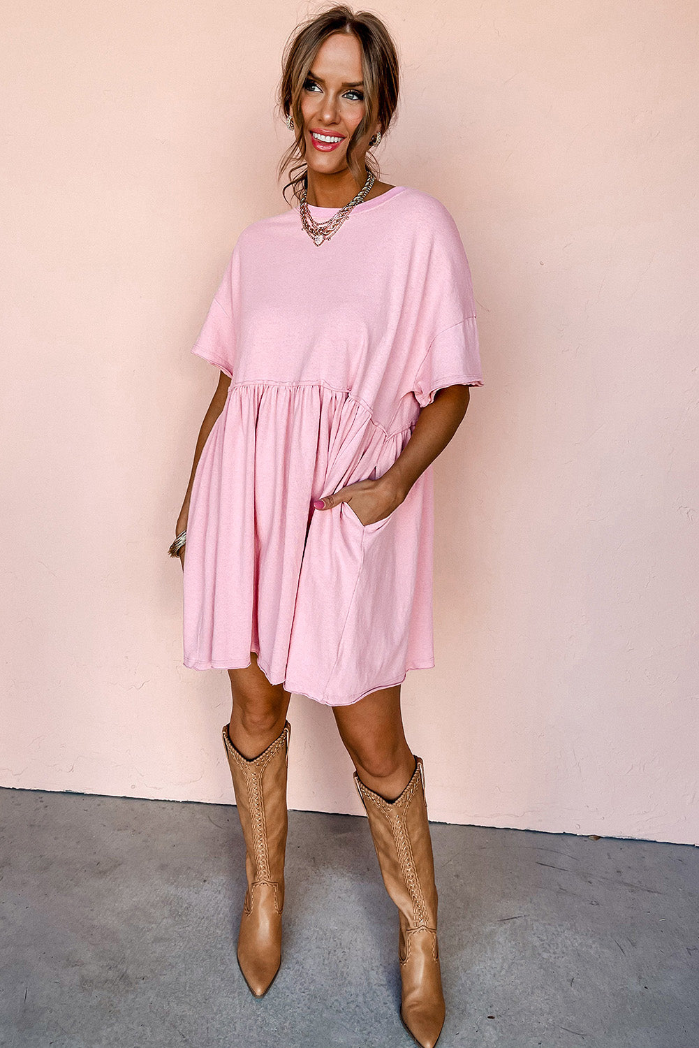 ROSIE Bubblegum Pink Babydoll T Shirt Dress
