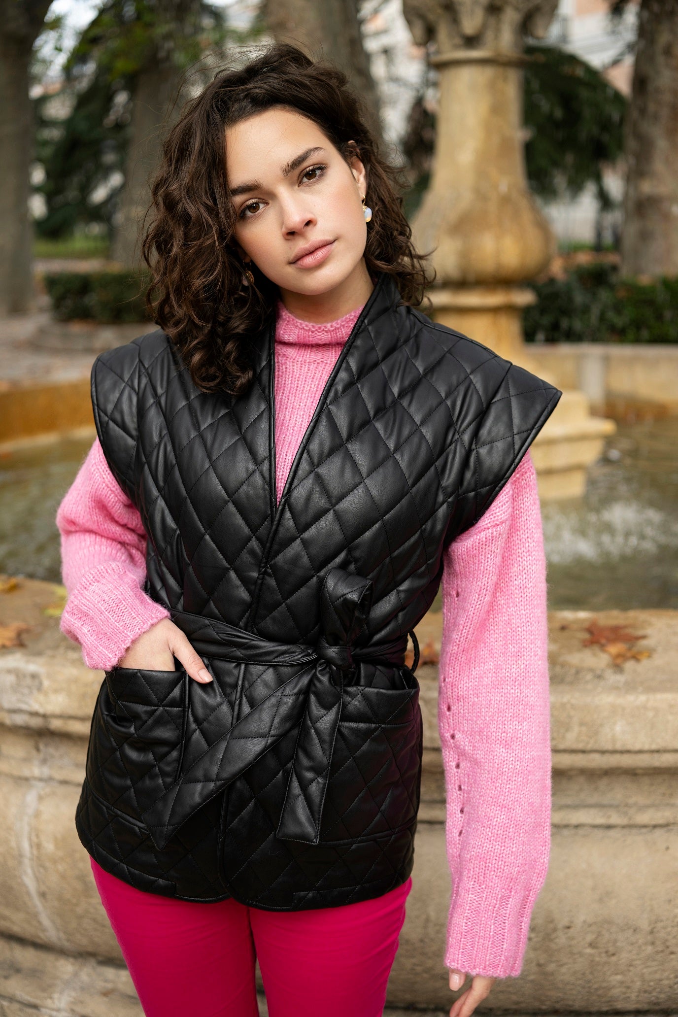 ESQUALO Quilted Faux Leather Vest