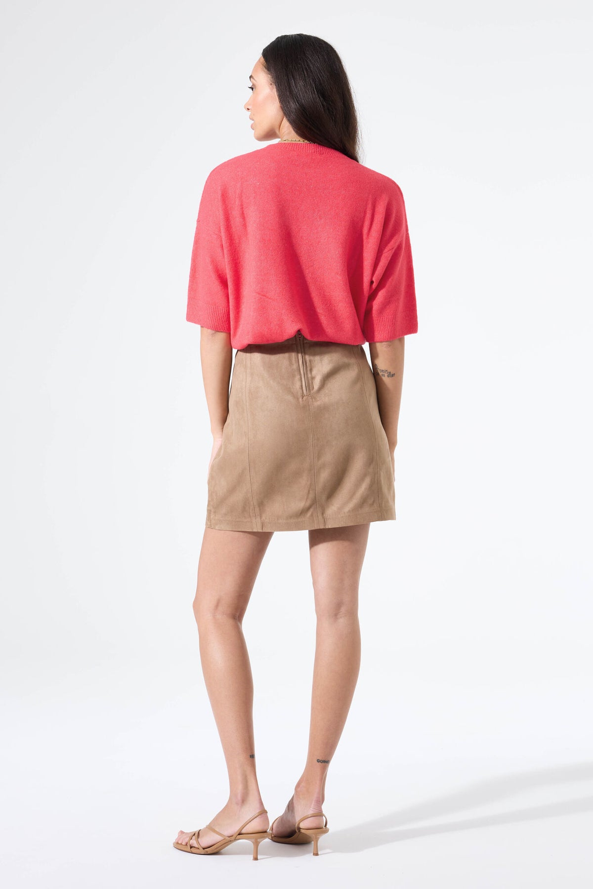 Pull en tricot à manches courtes rose corail GARCIA MELROSE