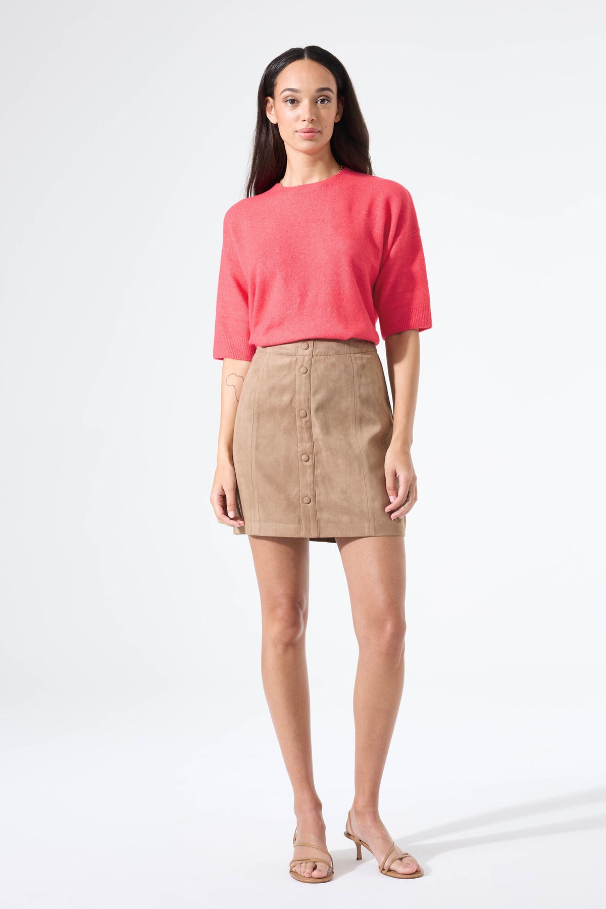 Pull en tricot à manches courtes rose corail GARCIA MELROSE