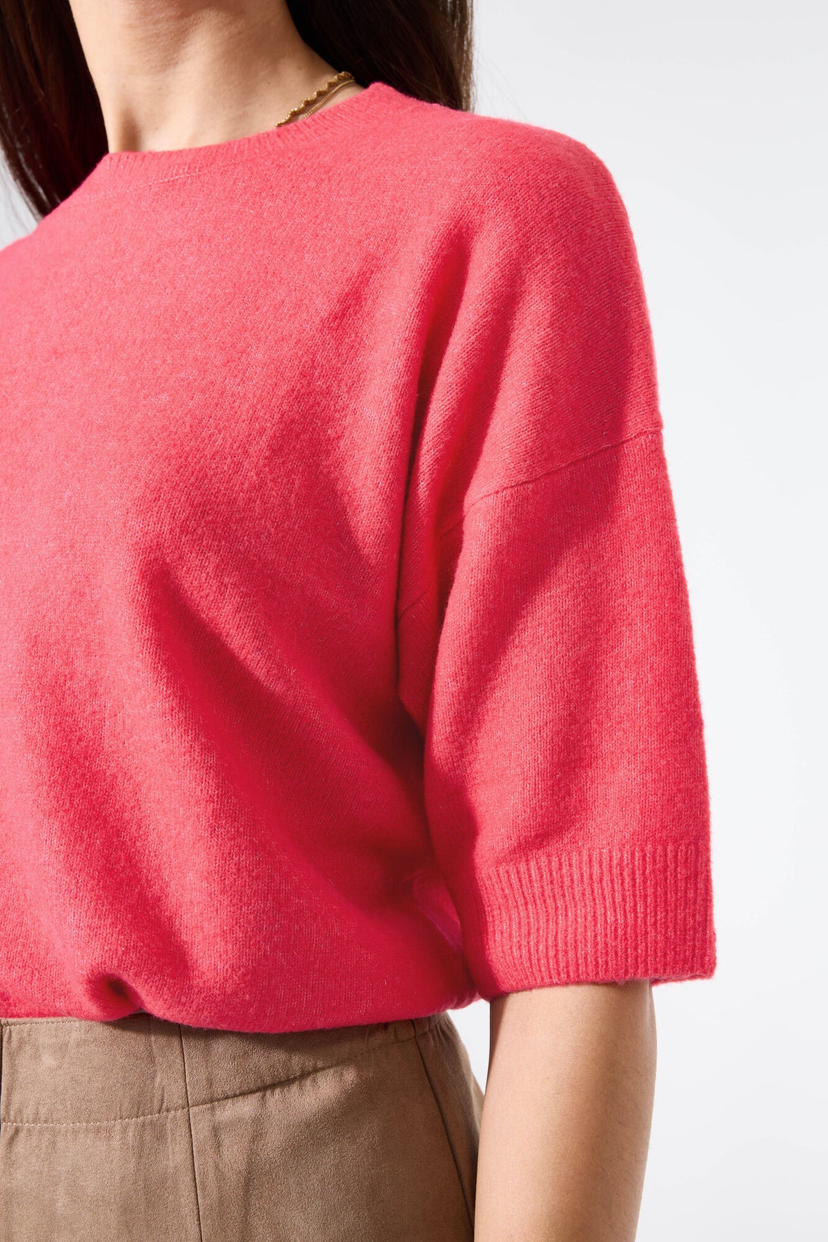 Pull en tricot à manches courtes rose corail GARCIA MELROSE