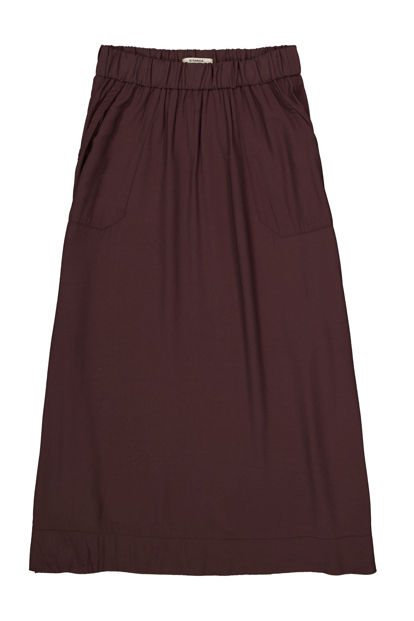 GARCIA TERRA Brown Crinkle Midi Skirt – Elastic Waist Flowy Skirt