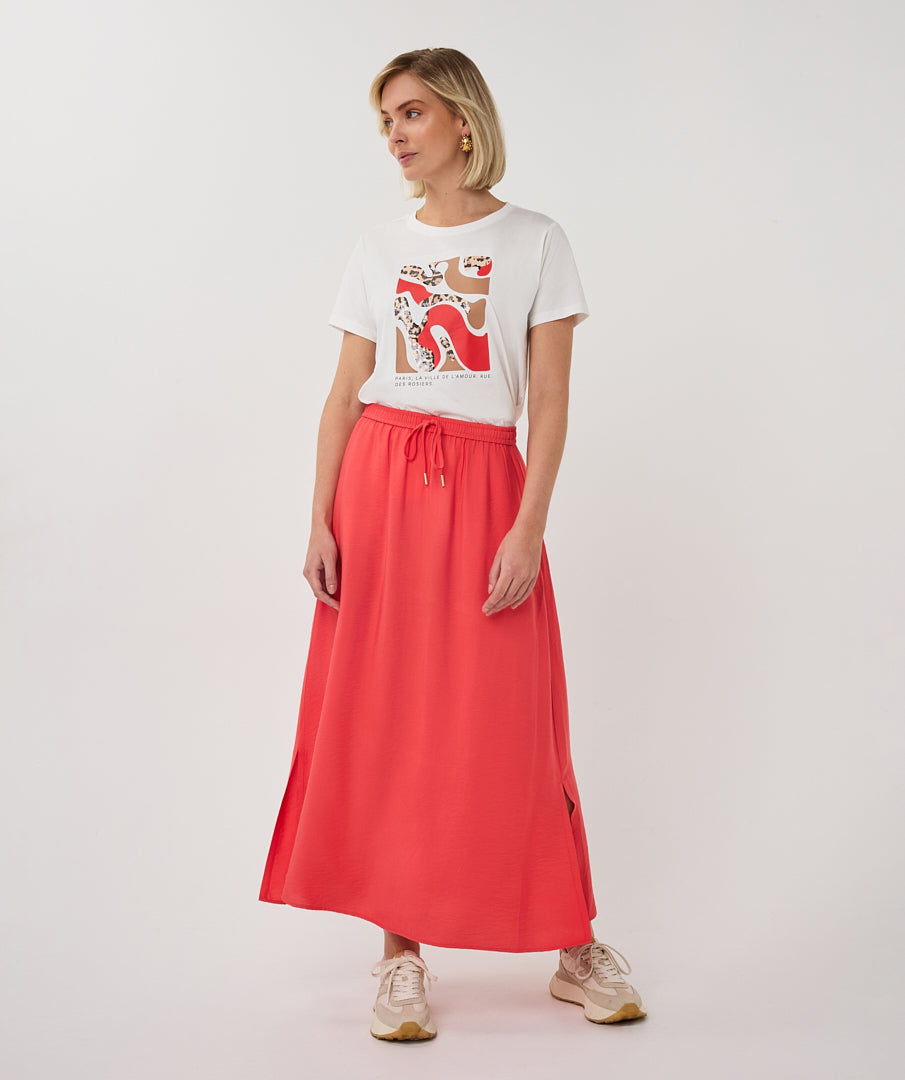 ESQUALO Jane Skirt – Chili Red Tencel-Blend Skirt with Elastic Waist & Drawstring