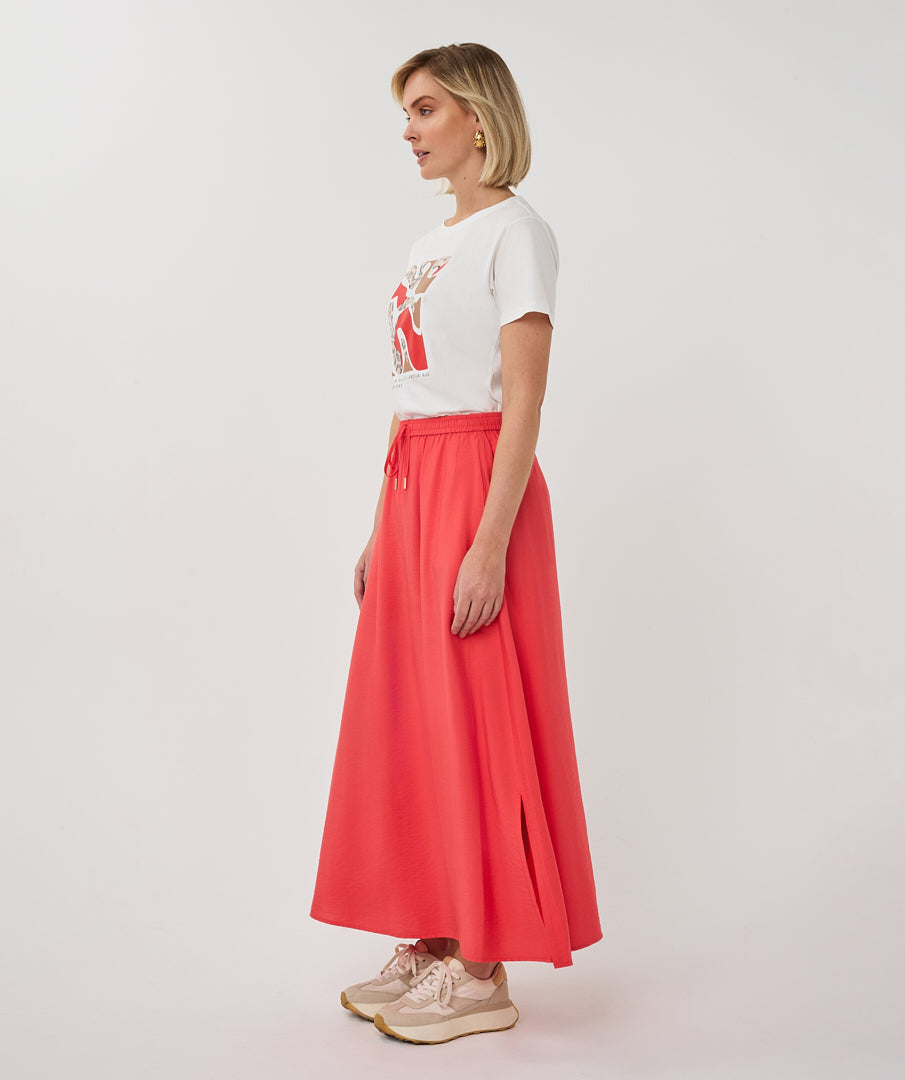 ESQUALO Jane Skirt – Chili Red Tencel-Blend Skirt with Elastic Waist & Drawstring