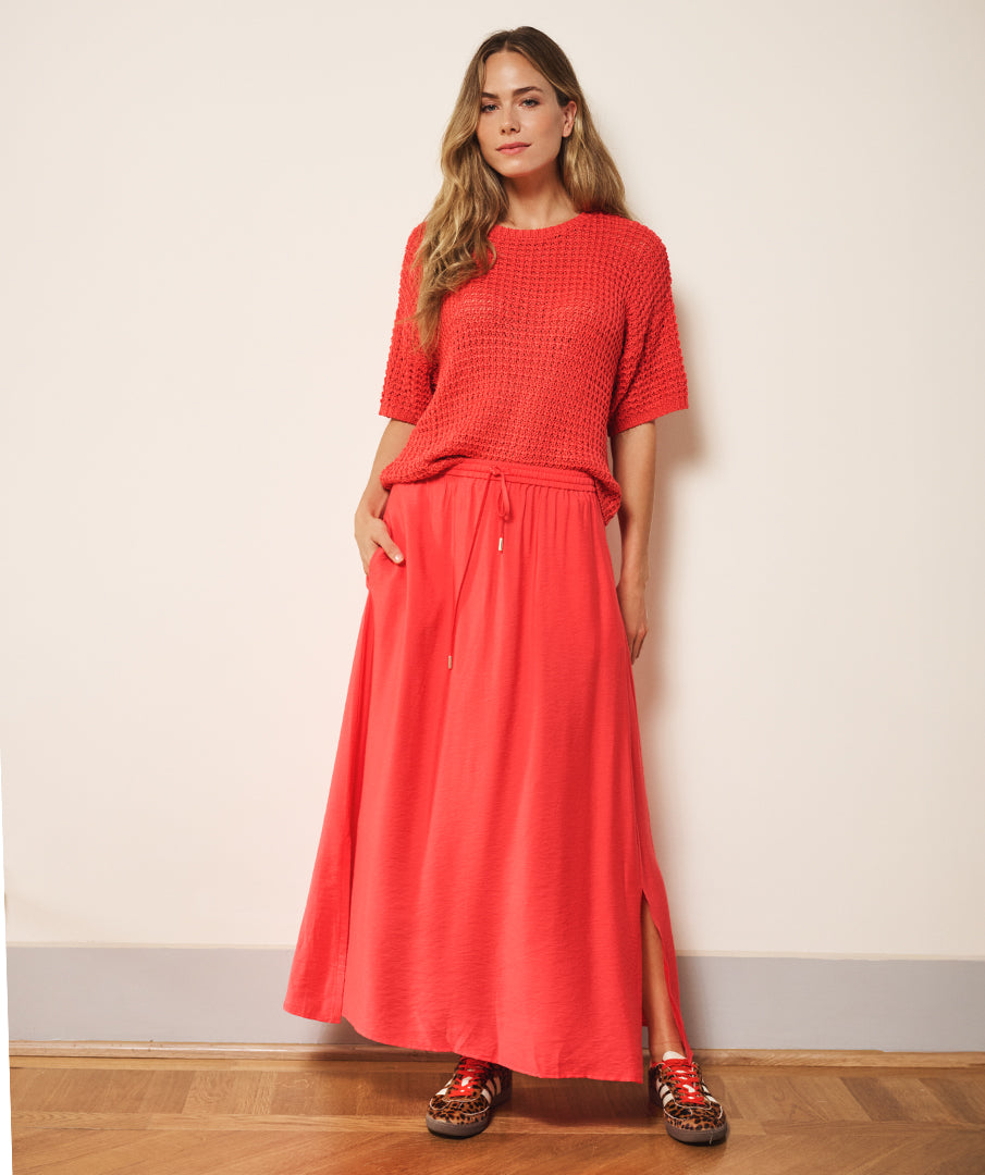 ESQUALO Jane Skirt – Chili Red Tencel-Blend Skirt with Elastic Waist & Drawstring