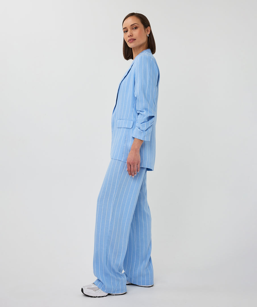 Pantalon en mélange de lin à rayures bleu et blanc ESQUALO