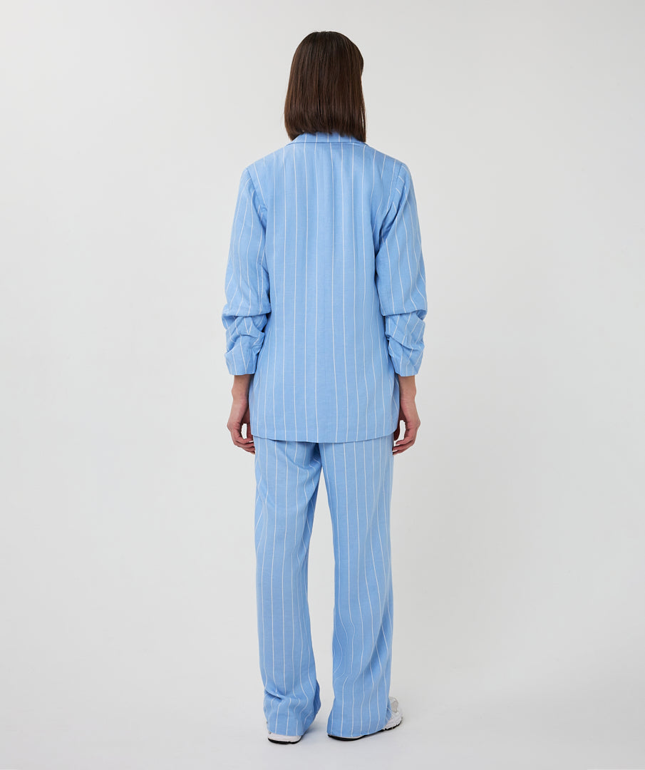 Pantalon en mélange de lin à rayures bleu et blanc ESQUALO