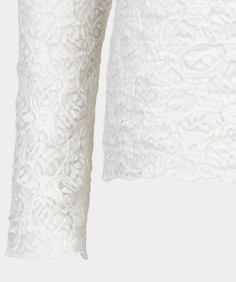 ESQUALO Valentina Cream Sheer Lace Mesh Longsleeve Top