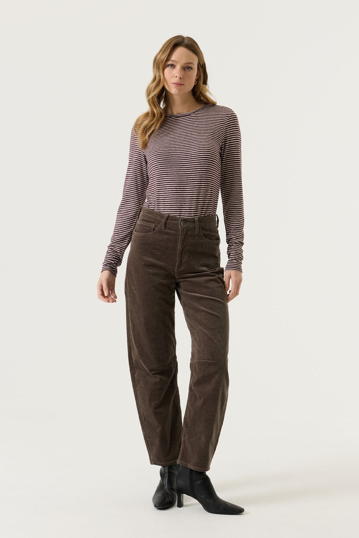 GARCIA LISA Burgundy Red & Cream Striped Long Sleeve Top