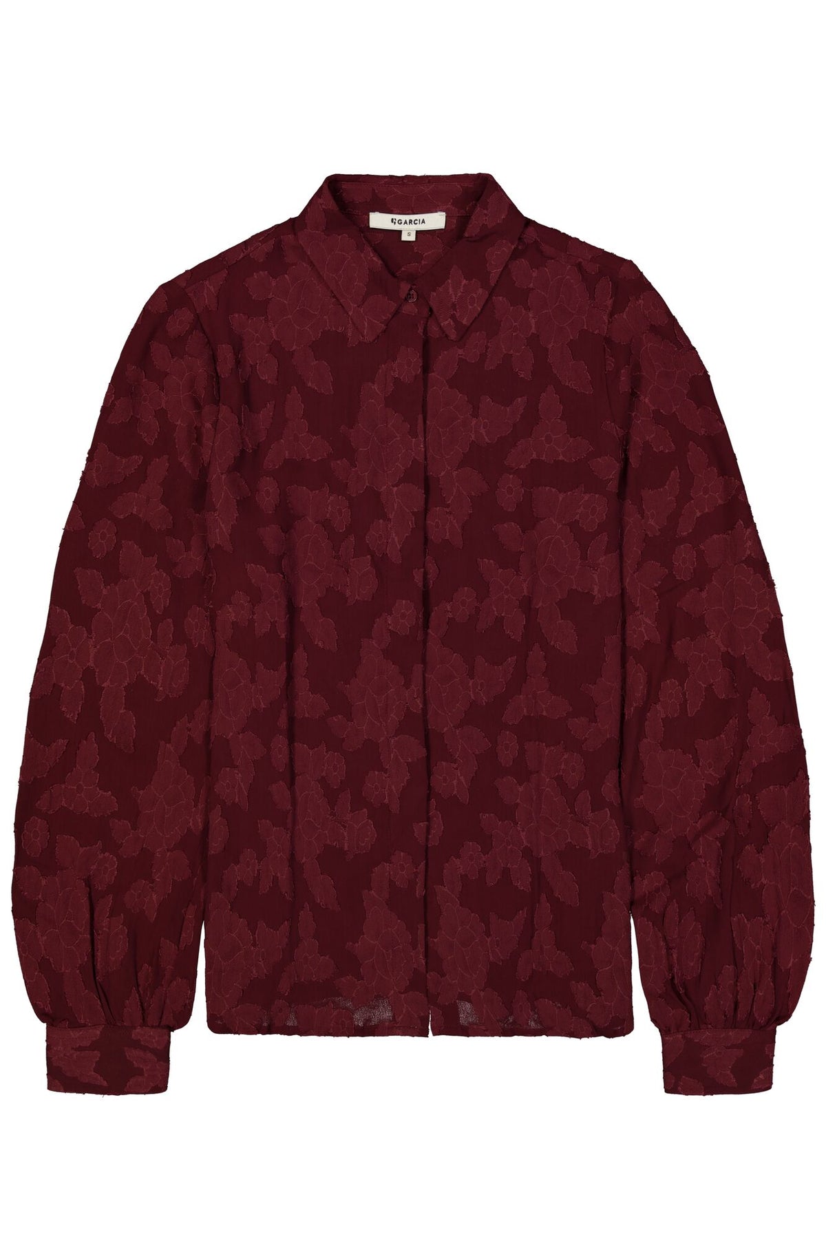 GARCIA LEIGHTON Bordeaux Burgundy Red Floral Jacquard Blouse