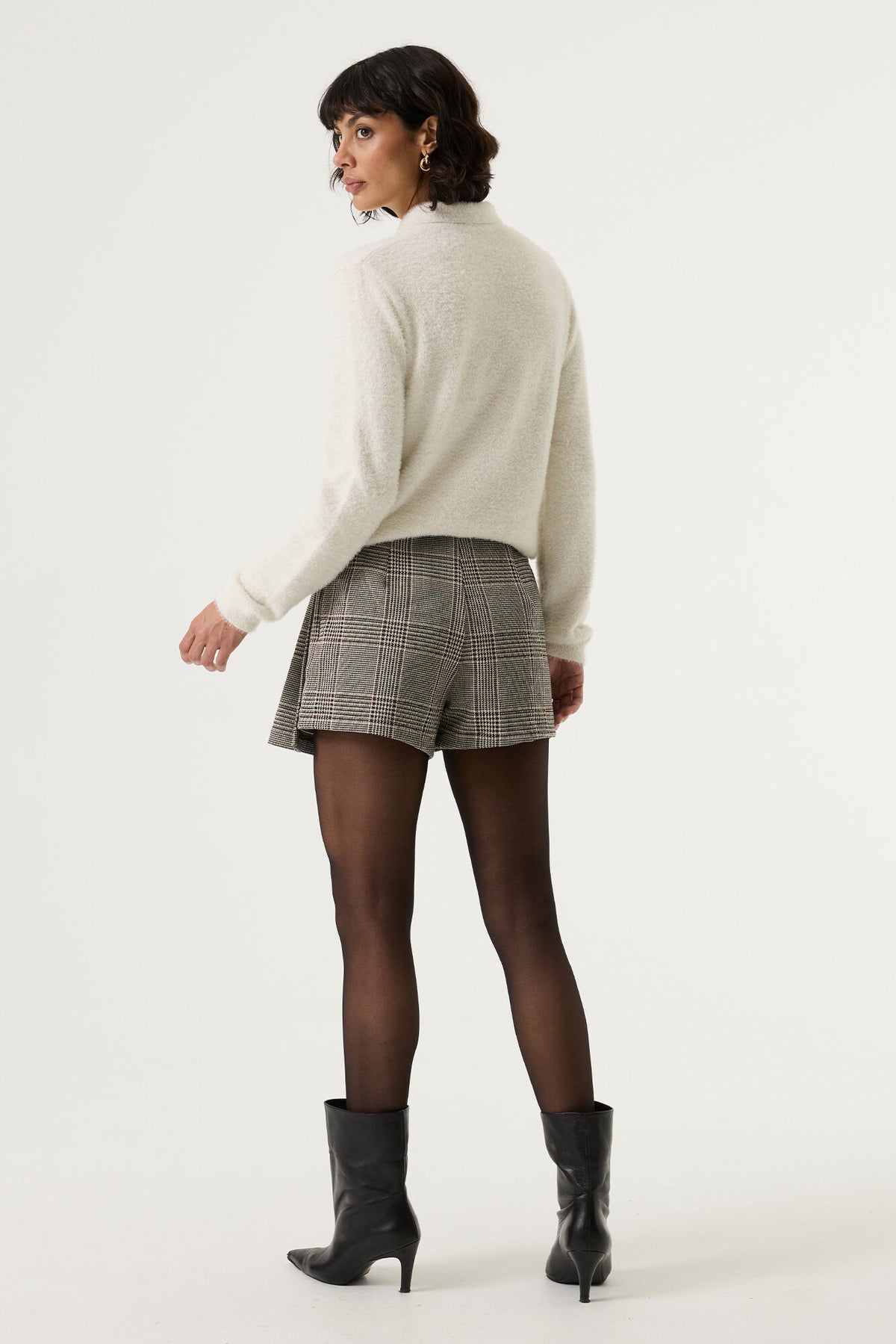 GARCIA BECCA Mini-jupe-short plissée à carreaux beige, noir et bordeaux