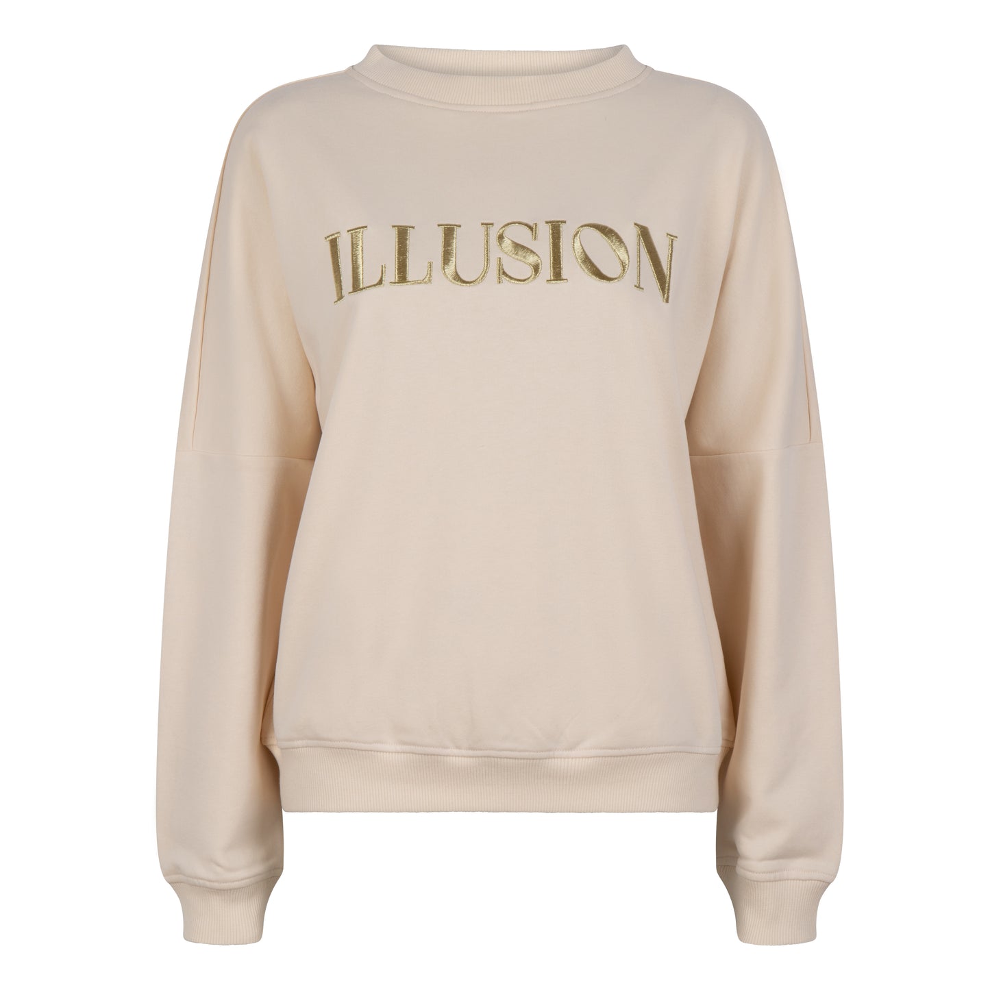 ESQUALO ILLUSION Embroidered Beige & Gold Crewneck Sweater