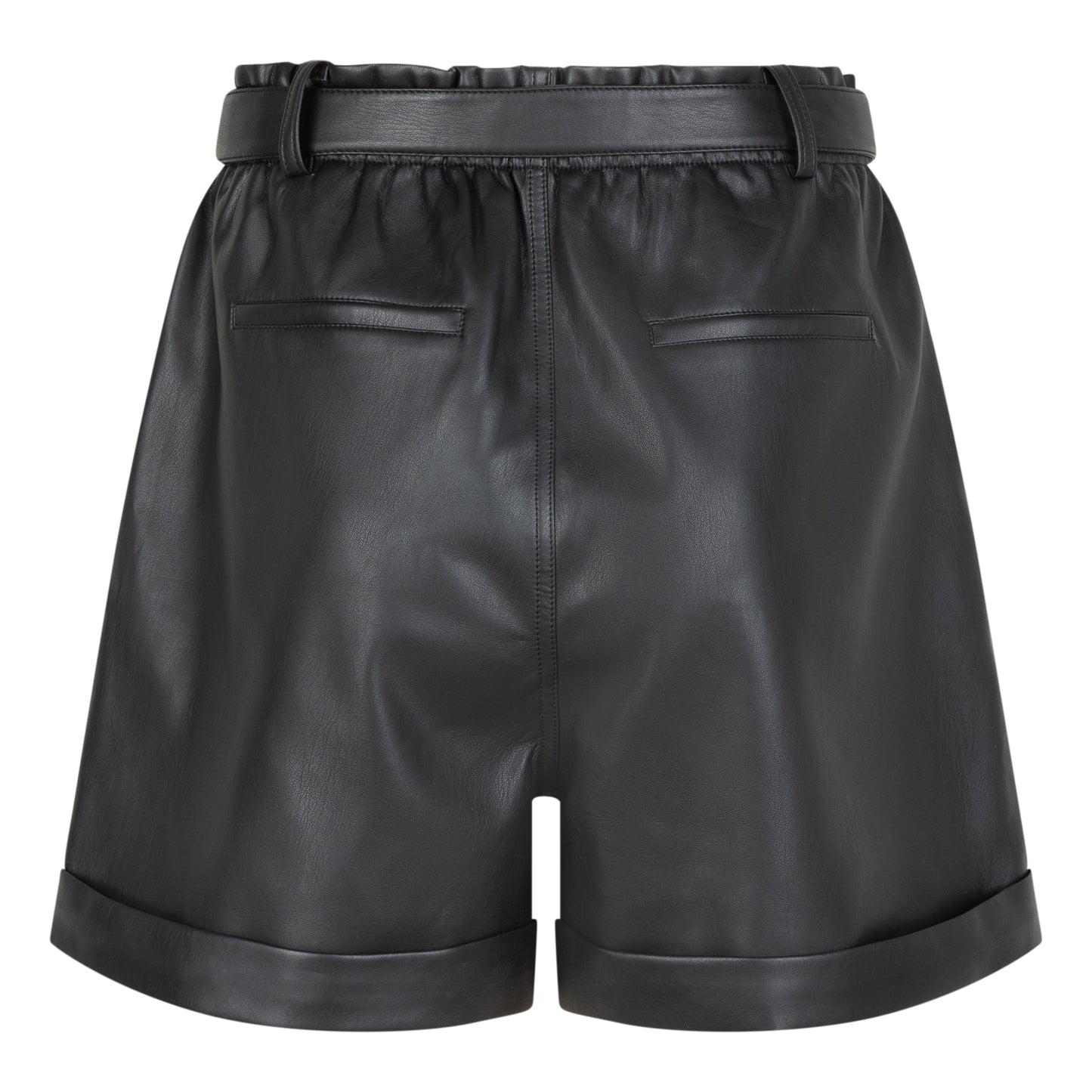 ESQUALO Faux Leather Black High-Waisted Belted Shorts