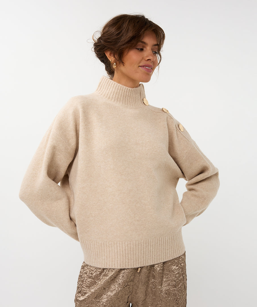 ESQUALO CAMILLA Cream Gold Button Knit