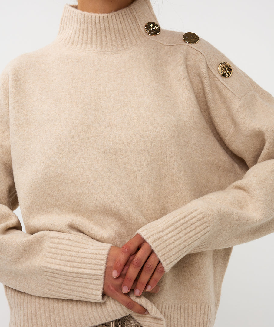 ESQUALO CAMILLA Cream Gold Button Knit