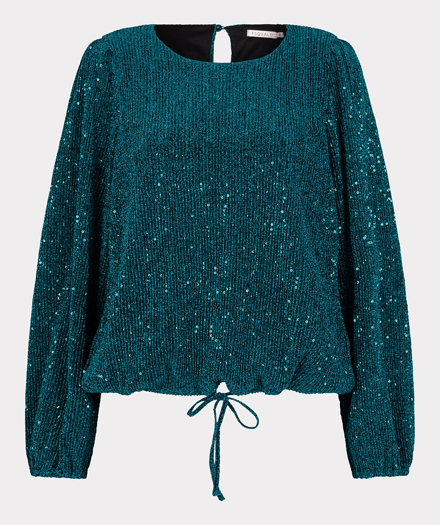 ESQUALO SAFIA Teal Lurex Sparkle Crinkle Blouse