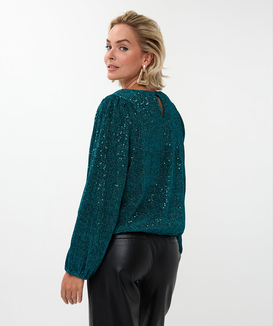 ESQUALO SAFIA Teal Lurex Sparkle Crinkle Blouse