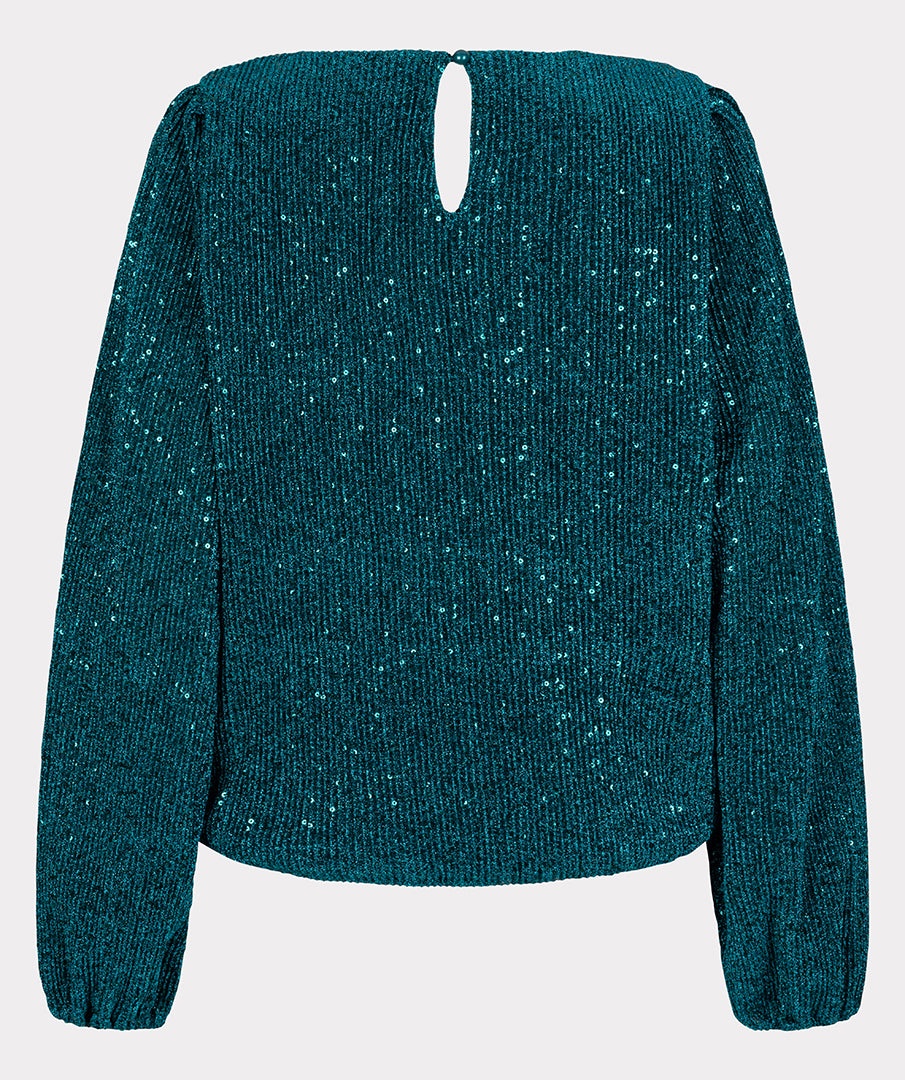 ESQUALO SAFIA Teal Lurex Sparkle Crinkle Blouse