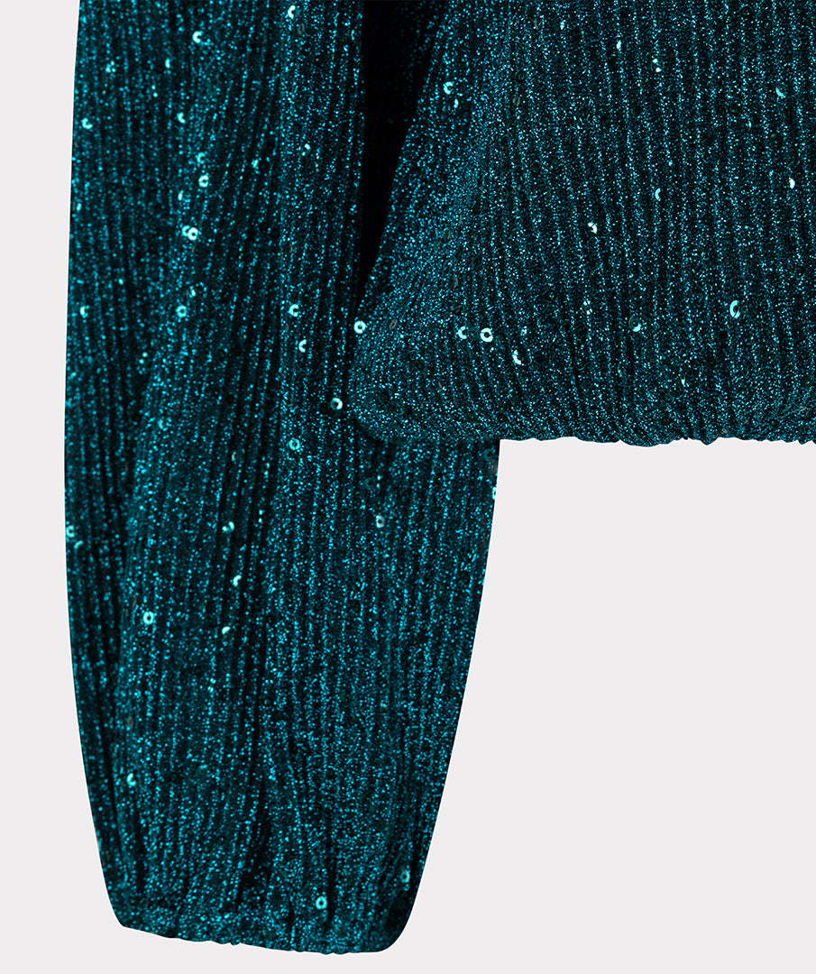 ESQUALO SAFIA Teal Lurex Sparkle Crinkle Blouse