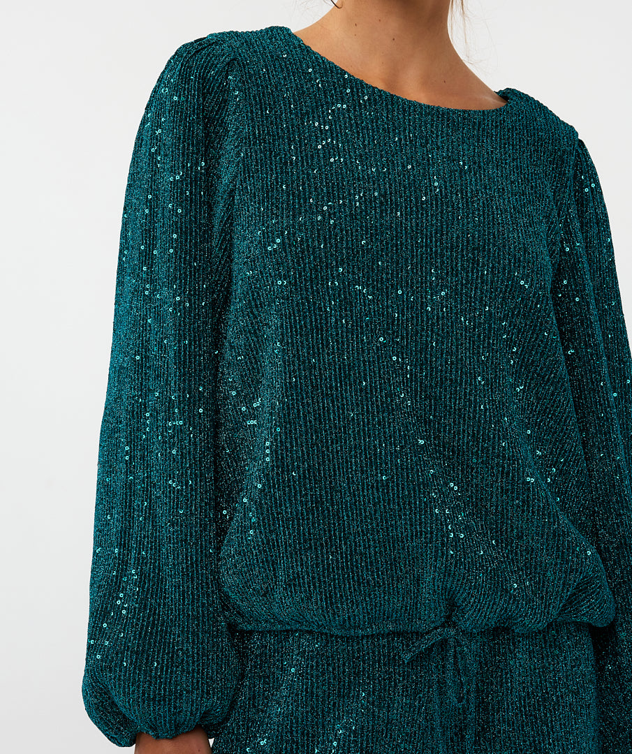 ESQUALO SAFIA Teal Lurex Sparkle Crinkle Blouse
