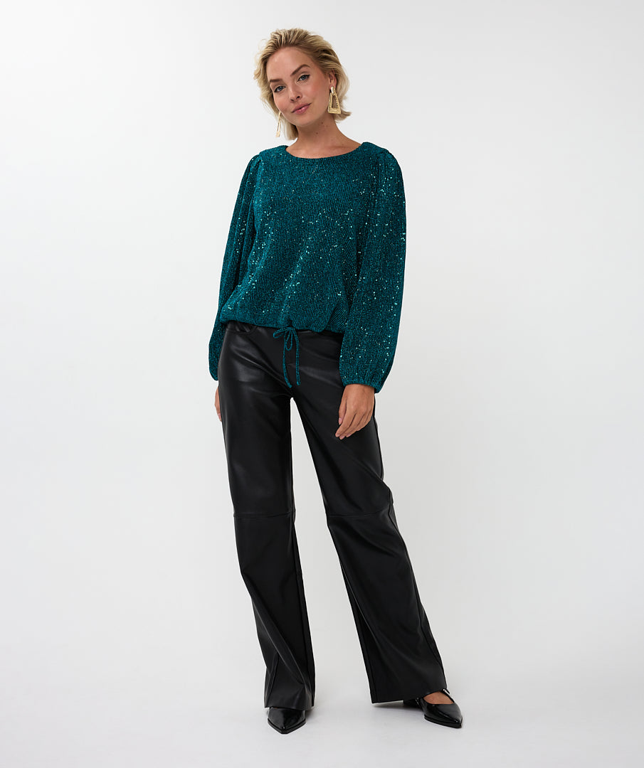 ESQUALO SAFIA Teal Lurex Sparkle Crinkle Blouse