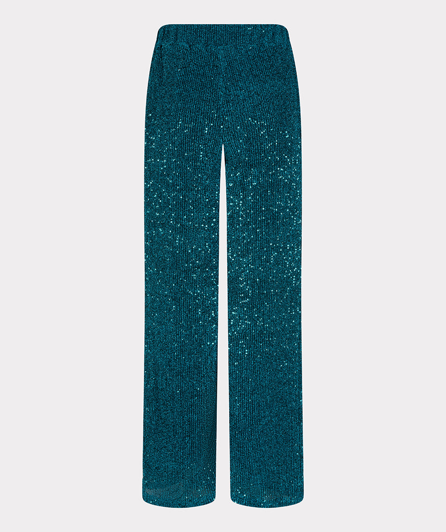 ESQUALO SAFIA Teal Lurex Sparkle Crinkle Trousers