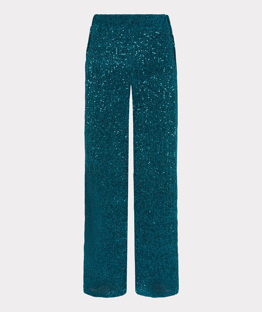 ESQUALO SAFIA Teal Lurex Sparkle Crinkle Trousers