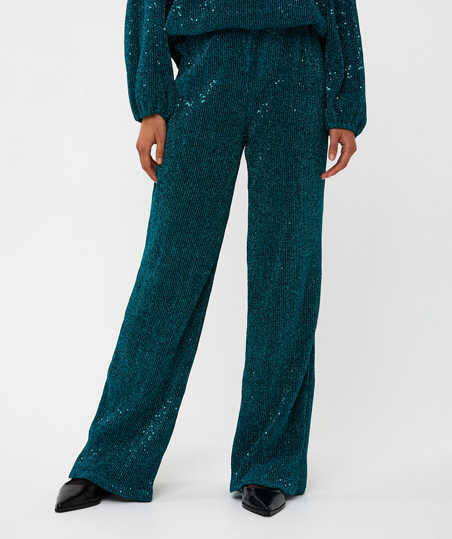 ESQUALO SAFIA Teal Lurex Sparkle Crinkle Trousers