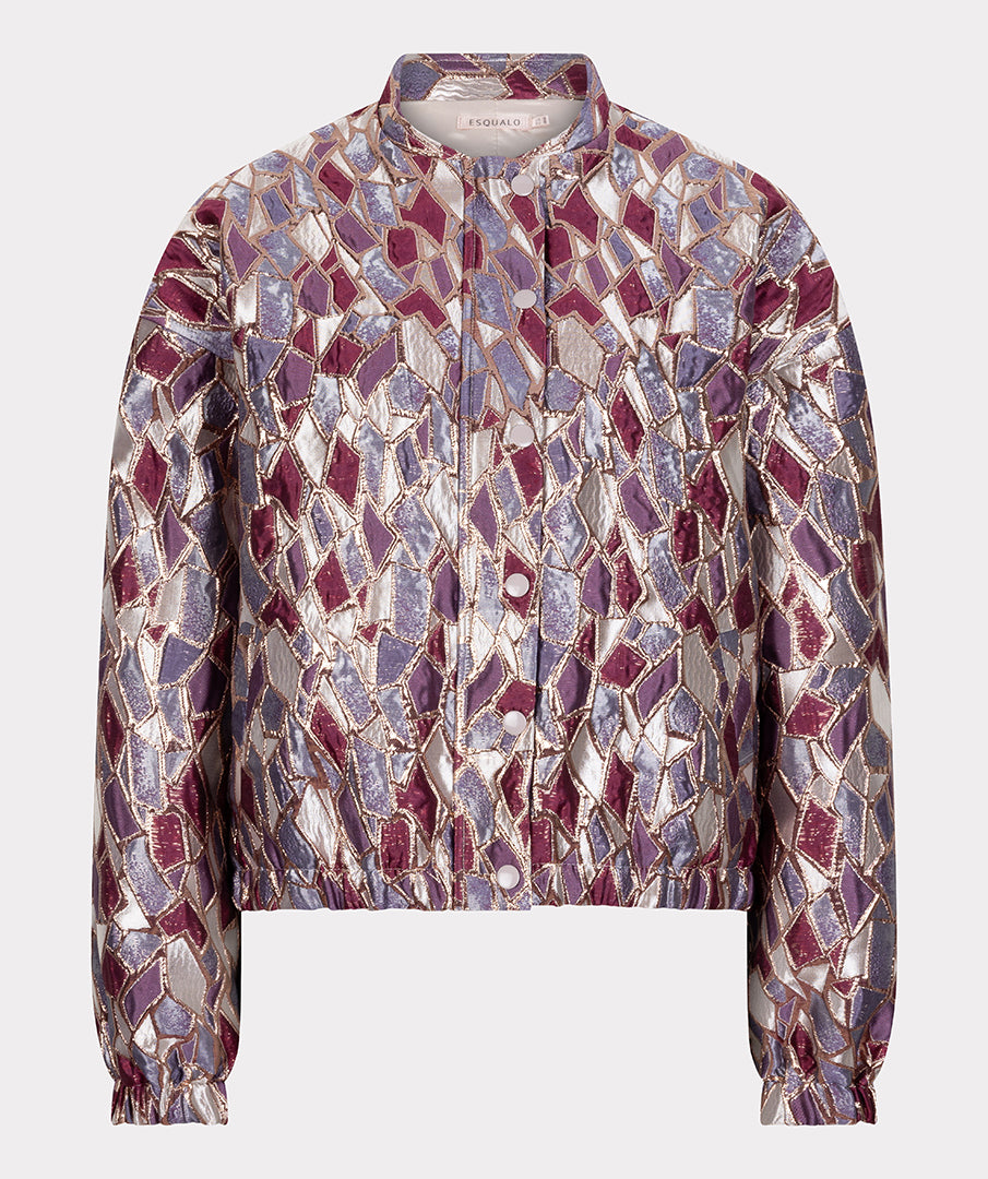 ESQUALO REINA Metallic Mosaic Jewel-Tone Bomber Jacket