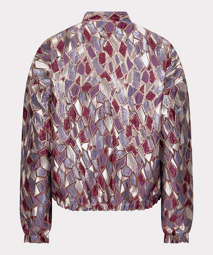 ESQUALO REINA Metallic Mosaic Jewel-Tone Bomber Jacket