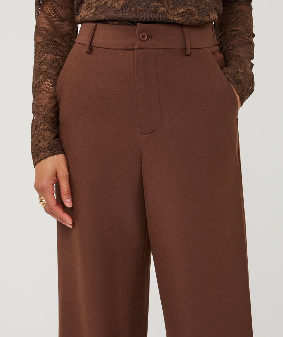 ESQUALO DEBBIE Cinnamon Coffee Brown Wide Leg Trousers